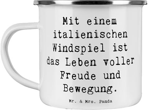 Mr. & Mrs. Panda Camping Emaille Tasse Spruch Italienisches Windspiel Glück - Geschenk, Abenteuer, Edelstahl Trinkbecher, Hunderasse, elegante Hunde,