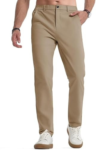 Elegancity Mens Chino Trousers Regular Fit Casual Mens Summer Chinos Smart Pants Stretch Golf Trousers,Khaki XL