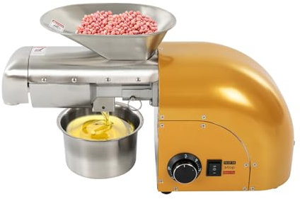 ROMYIX 1800W Ölpresse 50-300℃ Öl Pressmaschine Elektrische Ölmühle Walnüsse Erdnüsse Kaltpresse Automatische Heißprsse Edelstahl Extraktor für Kommerziell & Haushalt, 5-8kg/H (Gold)
