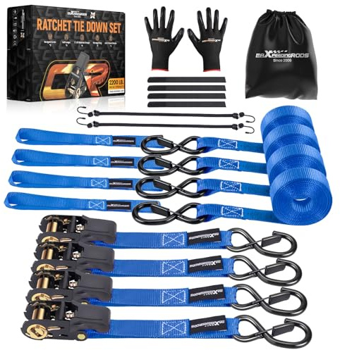 maXpeedingrods 4x 4,5 m Cinghie di Fissaggio a Cricchetto 997 kg Blu | con Ganci di Sicurezza a S, EN 12195-2