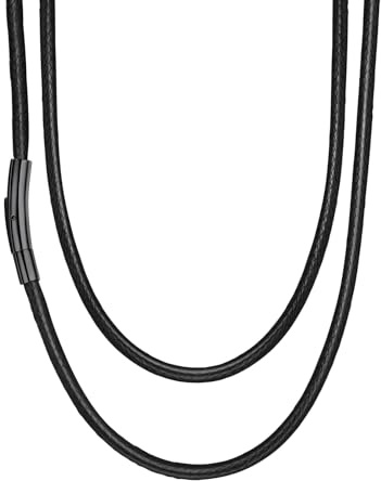 Suplight Necklace Man 3mm Black Faux Leather Braided with Clasp Cord Chain for Men Women 51cm