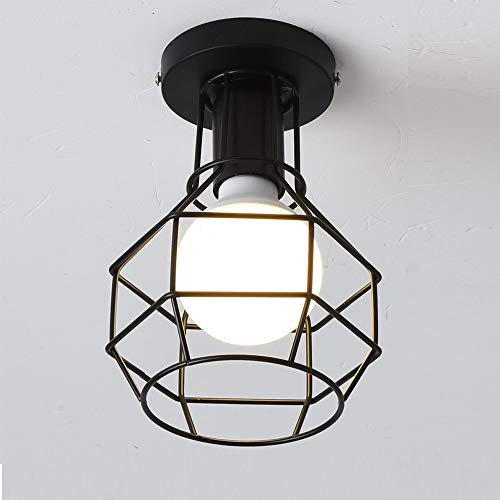 Lámpara de techo vintage con montaje empotrado, pantalla de hierro negro, lámpara colgante industrial, jaula de rejilla, para pasillo, dormitorio, cocina, sala de estar, bodega, almacén, cafetería,