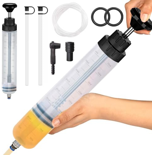 TOPRUNYI Ölabsaugpumpe 500 ML,Absaugspritze mit Schlauch für öl(1M),Ölpumpe Handpumpe,2 Verlängerungsrohren, 2 Ersatzdichtungen,1 Bremsöl-Saugschlauch-Kupplung,für Motor Auto Getriebe Hinterachsöl