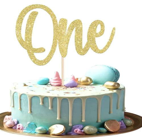 SYKYCTCY 1 Pack One Cake Topper First Birthday Cake Pick 1st Year Old Cake Decorations for Baby Shower Boys Girls Kids 1st Birthday Party Cake Decorations Supplies