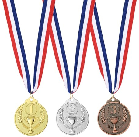 PATIKIL 3 Stück 2 Metall Auszeichnungsmedaillen Golden/Silber/Braun | 1. 2 3 Platz Gewinner Medaillen, Mit Halsband, Für Party Wettbewerbe Sport Erwachsene Teilnahme, Trophy Style