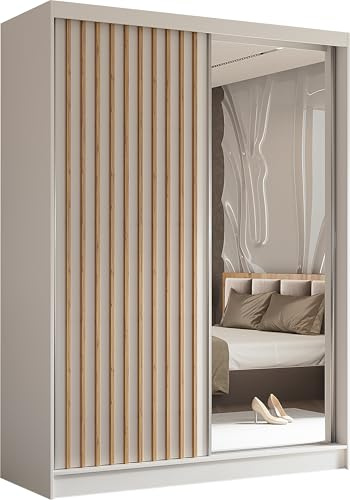 AXLIVING Cabinio Weiß Schrank mit Spiegel 160 Eiche Artisan Lamellen