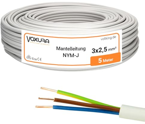 NYM-J 3x2,5 mm² 5m Ring Mantelleitung Installationskabel Stromkabel Kupfer | Feuchtraumkabel