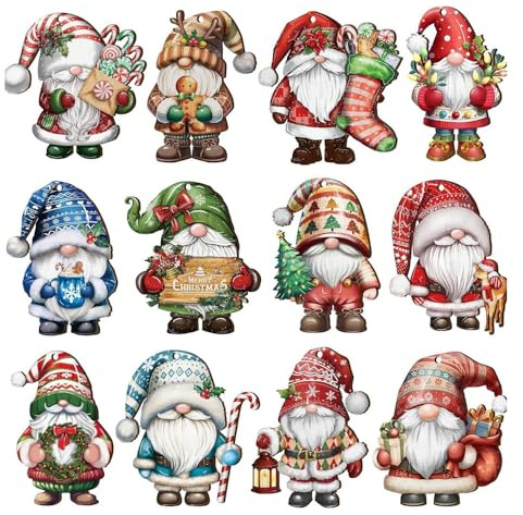 XFSRG Weihnachtsanhänger 36 Stück Mini Zwerg Ornamente Aus Holz Hängeornamente Christbaumschmuck ür Festivals Partys Innen und Außenfenster (Set 2)