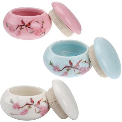 SMASOLO 3 Piezas Tarros de Cerámica para Almacenamiento de Té y Cosméticos Mini Frascos de Porcelana con Tapa Colores Azul y Rosa Diseño Sencillo y Resistente para Polvo