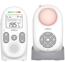 Chillax CB360 bärbar babyphone Audio - DECT - 2 trådlösa enheter - VOX- och Eco-lägen - Temperatursensor med varning - 340 m räckvidd - Nattlampa och 5 vaggvisor - 13 timmars batteritid