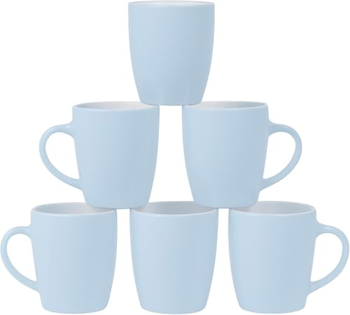 PRADICHI Coffee Mugs Set of 6, 360ml Stoneware Cups with Handle – Wide Tea, Coffee & Hot Chocolate Cups – Dishwasher & Microwave Safe, Durable Ceramic Mug Set (Blue)