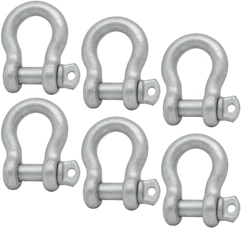 Tie Down 3/8 Galvanized Steel D Shackles [6-Pack] – Heavy-Duty Screw Pin Connectors for Boats, Anchors, Rigging, Towing & Chain Links – 2,000 lb Working Load