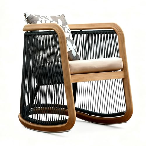 Apk i bc Balkon-Schaukelstuhl aus Rattan, hohe Belastbarkeit, geeignet für den Innen- und Außenbereich, inklusive 1 Kissen und 1 Kopfkissen(Blue,65 * 78 * 88CM)