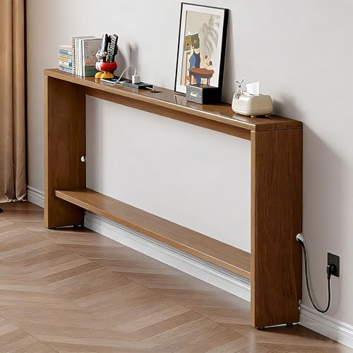 Table Console,Bout de Canapé Fin pour Salon,Table d’Entrée,Console Meuble de Couloir avec Tablettes de Rangement,panneaux en bois massif,robuste et durable,avec étagères réglables Couleur noyer clair