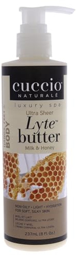 Cuccio Naturale Lyte Ultra-Sheer Body Butter - Replenishing Scented Moisturizer Cream - Deep Hydration To Repair Dry Skin - All Natural, Cruelty-Free Formula - Milk And Honey - 8 Oz