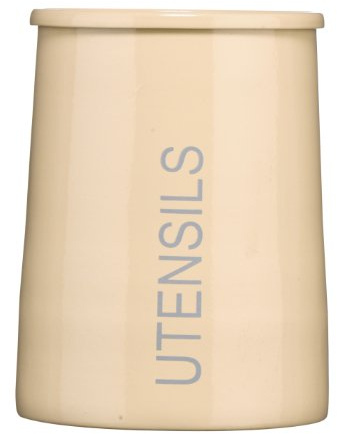 Premier Housewares - Bote para Utensilios de Cocina, Acero Inoxidable esmaltado, cónico, Color Crema