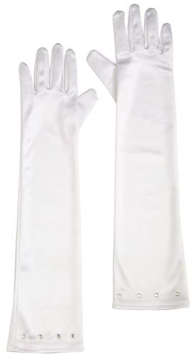 W WIDMANN MILANO Party Fashion 34471 - Lange weiße Handschuhe Glamour für Kinder, aus Satin, mit Strassstein, Prinzessin, Karneval, Mottoparty