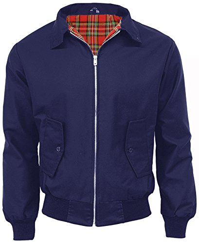 G5 APPAREL Mens Classic Vintage Scooter Harrington Bomber Jacket | Tartan Lined | Biker - Beige