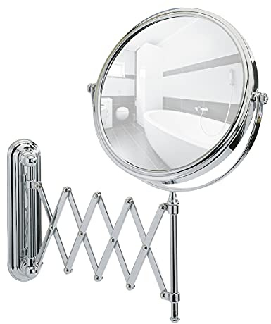 Miroir cosmétique mural Télescope Deluxe - réglable en hauteur, orientable, chrome, miroir de Ø 20 cm, 23 x 38 x 50 cm