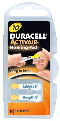 Duracell Activair Hörgeräte Batterien/ EasyTab/ Typ 10 BL6/ 6 Stück/ 1,45V/ Zink-Luft/ Hearing Aid