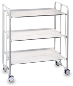DON HIERRO - Bauhaus Rolltisch, klappbar, 3 Ablagen, Gestell weiß