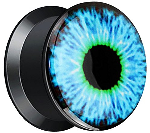 Piersando Ohr Plug Piercing Kunststoff Motiv Comic Picture Flesh Tunnel Ohrplug Schwarz mit Blaues Auge 6mm