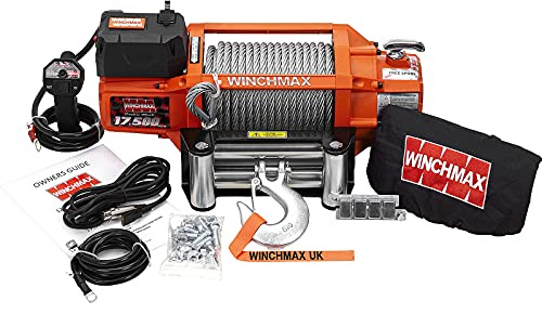 Winchmax 17.500 Libras (7.938 kg) Cabrestante eléctrico Original Naranja de 12v. Cuerda de Acero, Control Remoto inalámbrico.