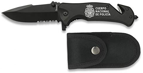 Navaja Albainox 19800GR255 CUERPO NACIONAL DE POLICIA Hoja 8,3 cm para Caza, Pesca, Camping, Outdoor, Supervivencia y Bushcraft + Portabotellas