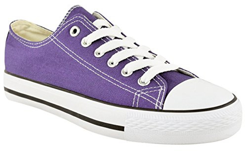 SHOPONLINE 192 Women's Canvas Lace-Up Plimsoll Flat Gym Sports Trainers Lightweight Shoes