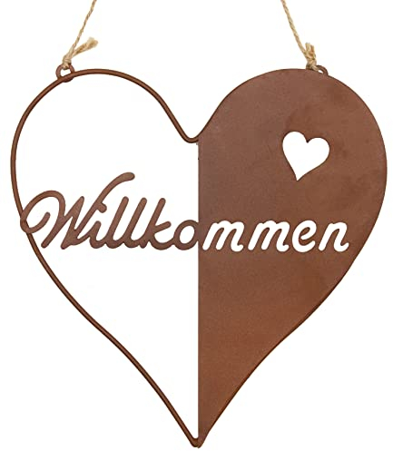 B2S BACK2SEASON Metall Herz Willkommen zum aufhängen mit Herz Schild Dekoration H=20 cm + 16 cm Hänger