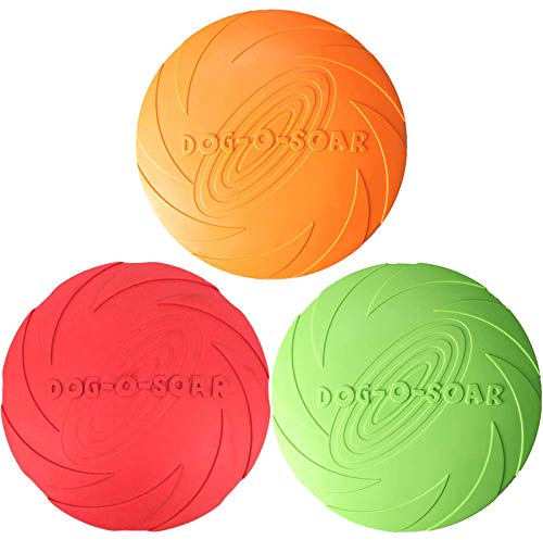 ZHOUHON - Juguete para perro con disco volador, 3 unidades, disco volador de goma, para un placer interactivo al aire libre, perfecto para entrenamiento de perros, lanzar, coger y jugar