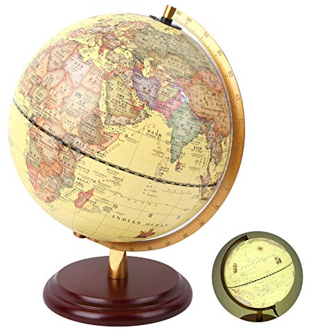 3D-Schulbedarf Lehrwerkzeug Antiker Globus, Vintage Ornamente Kleiner Globus, für Office Home(25cm antique with light)