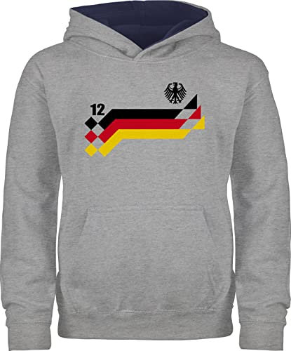 Pullover Kinder Hoodie Jungen Mädchen - Fußball EM WM - 12. Mann Deutschland Vintage - 152 (12/13 Jahre) - Grau meliert/Navy Blau - eu fussball 2024 em-fanartikel 2024em em2024 soccer cup euro 24