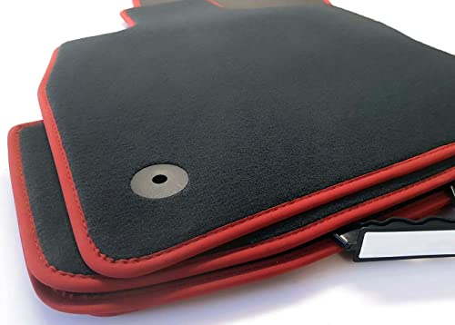 Fußmatten für Opel Corsa F (Nubukleder Rot) Premium Velours Matten Auto Teppich Original Qualität, 4-teilig, Schwarz