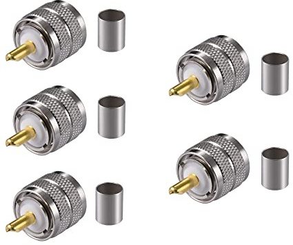 Vecys 5PCS PL-259 UHF Männlicher Steckverbinder 50 Ohm PL259 Männlicher Stecker Crimp RF Koax Stecker Adapter für RG58 VLMR195 RG142 RG400 Low Loss Koaxialkabel Kompatibel mit Amateurfunk