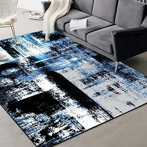 Rururug Designer Teppich Kurzflor Moderner Orientteppich Klassisch Gemustert Ornamente für Wohnzimmer Schlafzimmer Zimmer deko,Abstraktes Ölgemälde schwarz blau 200 x 230 cm
