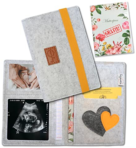 leymoon - Mutterpasshülle, Geschenk für Schwangere und Mama's mit vielen Fächern für Mutterpass, Ultraschallbilder, Kinder U-Heft, Impfpass uvm. (Mutterpasshülle_Senf)…