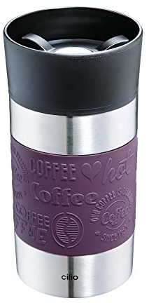 cilio VIAGGIO Thermobecher, 300ml, lila, Becher To Go mit 360° Quick-Press-Verschluss, Doppelwandsystem, auslaufsicher, ideal für alle gängigen Kaffeevollautomaten/Pad-Maschinen