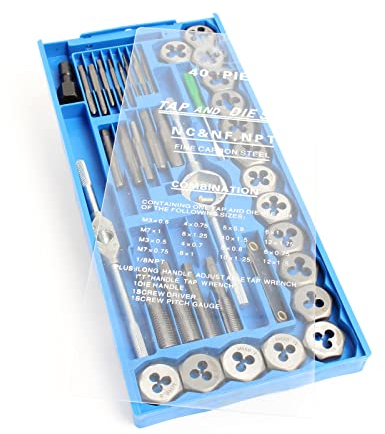XPOtool Gewindeschneider Set 40-teilig, M3-M12, Gewindebohrer und Schneideisen für Innen- und Außengewinde, Gewindeschneidsatz zum Gewinde schneiden