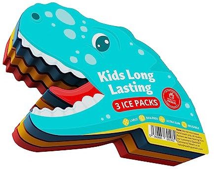 Healthy Packers® Slim Reusable Ice Packs for Lunch Boxes Kids and Adults | Long‑Lasting Thin Freezer Packs for Coolers, Bento Boxes, Lunch Bags, Travel, School Meals, and Meal Prep (3-Pack | Dinosaur)