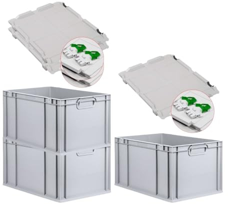 PROREGAL SuperSparSet 3x Eurobox NextGen Economy mit Scharnierdeckel & grünen Verschlüssen | Griffe geschlossen | HxBxT 32x40x60cm | 65 Liter | Eurobehälter Transportbox Transportbehälter