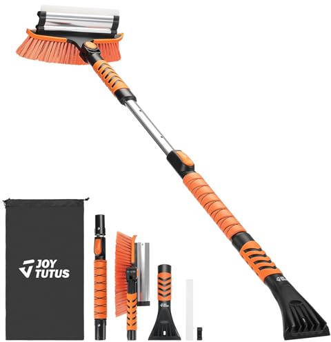 JOYTUTUS 47″ Snow Brush Ice Scraper 5 in 1 Extendable Foam Snow Scraper with Squeegee Car Ice Scraper 270° Auto Car Snow Removal Broom Detachable Car Window Scraper Brush with Resistant Gloves(Orange)
