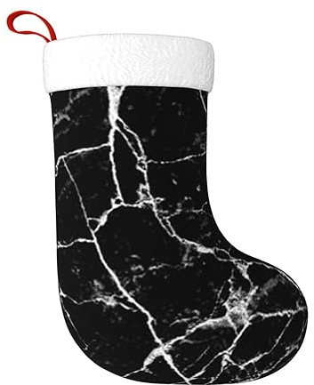 HAHAFU Schwarzer Marmor-Weihnachtsstrumpf große personalisierte Druck-flauschige hängende Socken für Weihnachtsdekorationen