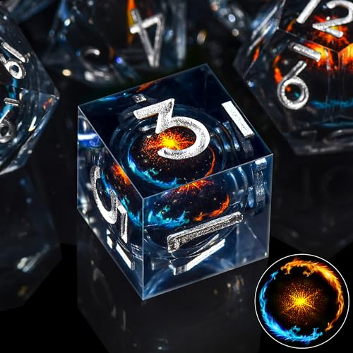 SIQUK 7 Stück DND Würfel Set Würfel Spielwürfel Liquid Core Würfel Polyedrische Würfel Set mit Geschenkbox für Dungeons and Dragons RPG MTG (Blauer & Goldener Drache)