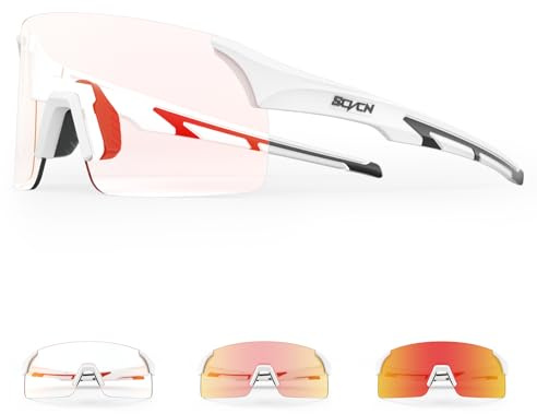 SCVCN Fahrradbrille Selbsttönend für Damen Herren, Photochrome Radsportbrille Sonnenbrille mit UV400 Schutz Randlose Transprante Gläser für Outdoorsports S142-PH