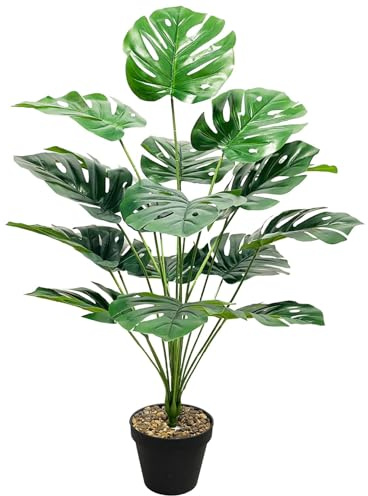 Zelihrdu Plantes Artificielles Intérieure Extérieure, Grande Tropicales Faux Arbre avec Pot Fausse Plante pour Maison Jardin Salon Chambre Bureau Balcon Cour Décoration (75cm Vert Monstera)