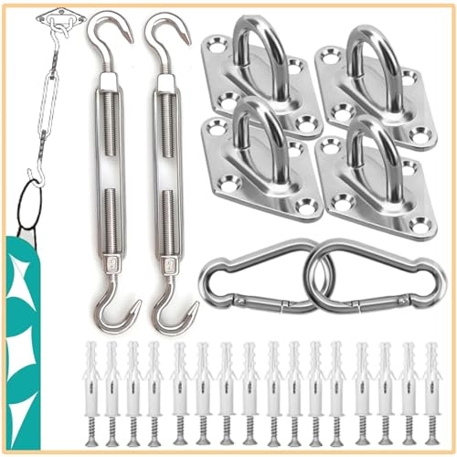 Sonnensegel Befestigung, Sonnensegel Befestigungsset, 304 Edelstahl Sonnensegel Befestigungsset, Awnings Mounting Assembly, zur Sicheren Montage von Quadratischen und Dreieckigen Solarsegeln