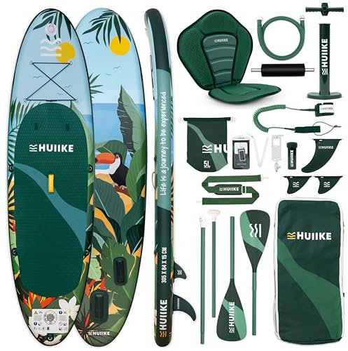 HUIIKE Stand Up Paddling Board mit Zubehör, Paddel, Finnen, Pumpe. Paddle Sup Board Aufblasbar Hohe Stabilität und Widerstandsfähigkeit. 305 x 84 x 15 cm, Belastbar bis 130 kg
