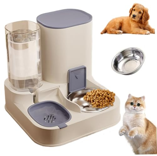 Mangeoire Automatique 2 en 1 pour Chat en Acier Inoxydable et PP avec Distributeur d'eau de Grande Capacité - Détachable