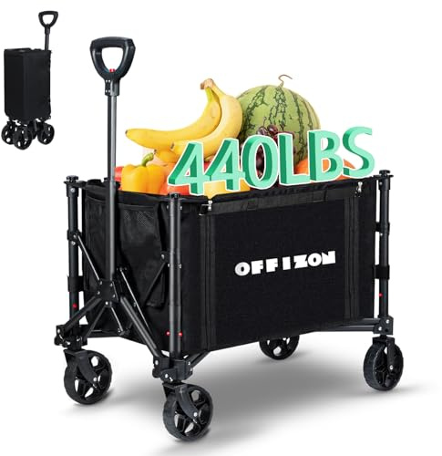 Collapsible Camping Trolley, Heavy Duty Festival Trolley, Foldable Utility Shopping Trolley on Wheels, Grocery Wagon for Camping, Sports, Garden, Shopping- 440 lbs Capacity (Black)